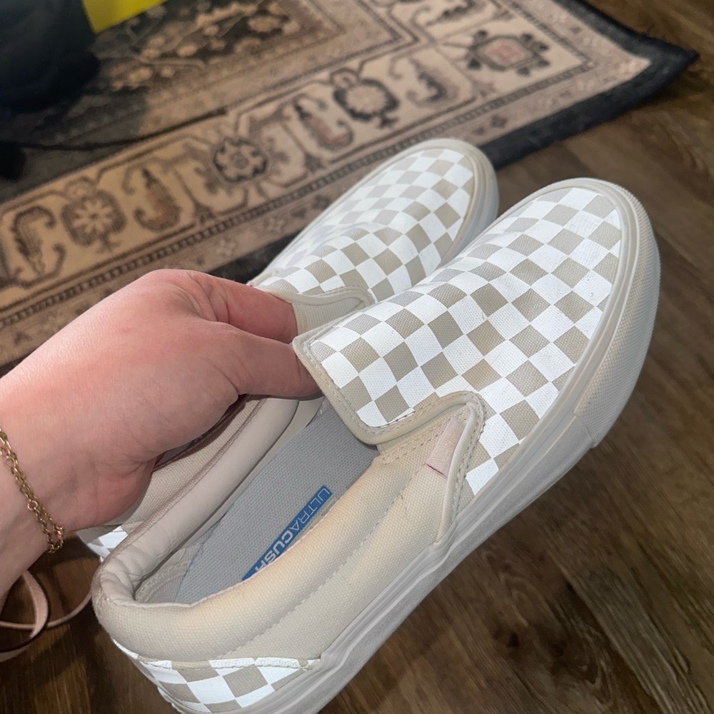 Vans - White Checkered Slip-On Sneakers
